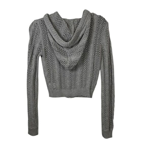Cider Knit Hooded Zipper Hollow Out Cardigan Gray Open Knit Size XS - Picture 5 of 12
